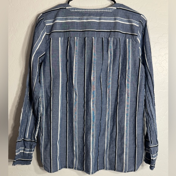 LOFT Blue White Stripe Cotton Long Sleeve Henley Tunic Top Shirt Size M - Picture 2 of 7